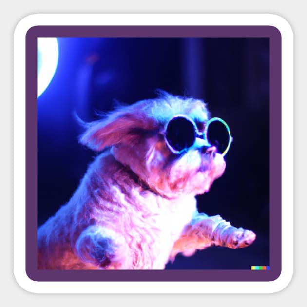 Neon Dog Wearing sunglasses dancing in the night Sticker by samuellucassmith